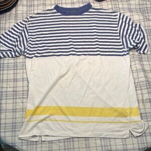 Striped Blue and White T-Shirt with Yellow Accent